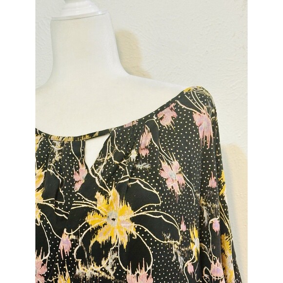 Free People Size M Last Time Floral Draped Blouse Boho Goth Whimsigoth Festival - Picture 3 of 14